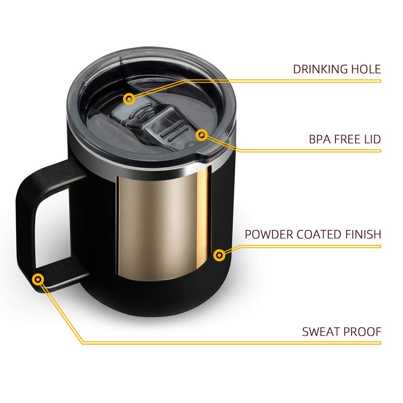 ALOUFEA 12oz Stainless Steel Insulated Coffee Mug with Handle, Double Wall Vacuum Travel Mug, Tumbler Cup with Sliding Lid, Black - Image 5